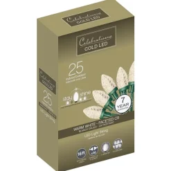 Celebrations Gold LED Clear/Warm White 6W C9 Electric Christmas String Lights 16 L ft.