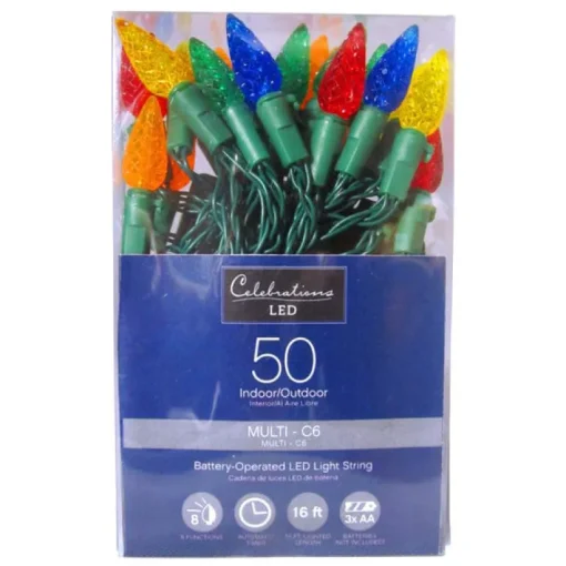 Celebrations LED C6 Multicolored 50 count Multi Function String Lights 16 ft.