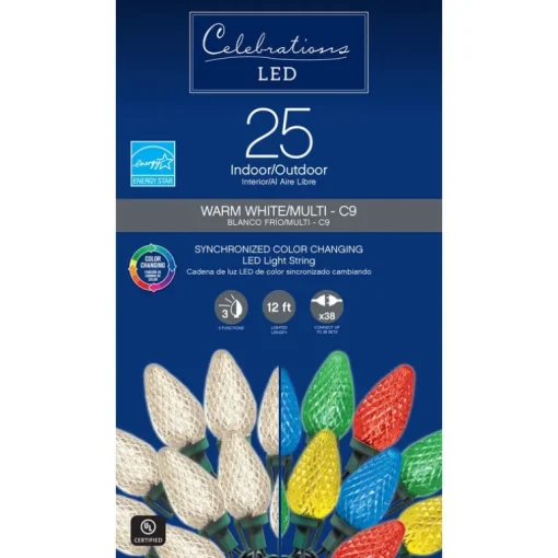 Celebrations LED C9 Multicolored 25 count Color Changing String Lights 12 ft.