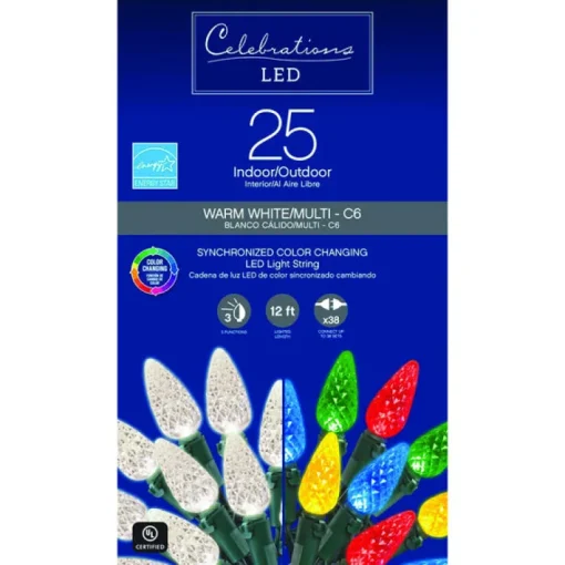 Celebrations LED C6 Multicolored 100 count Color Changing String Lights 12 ft.