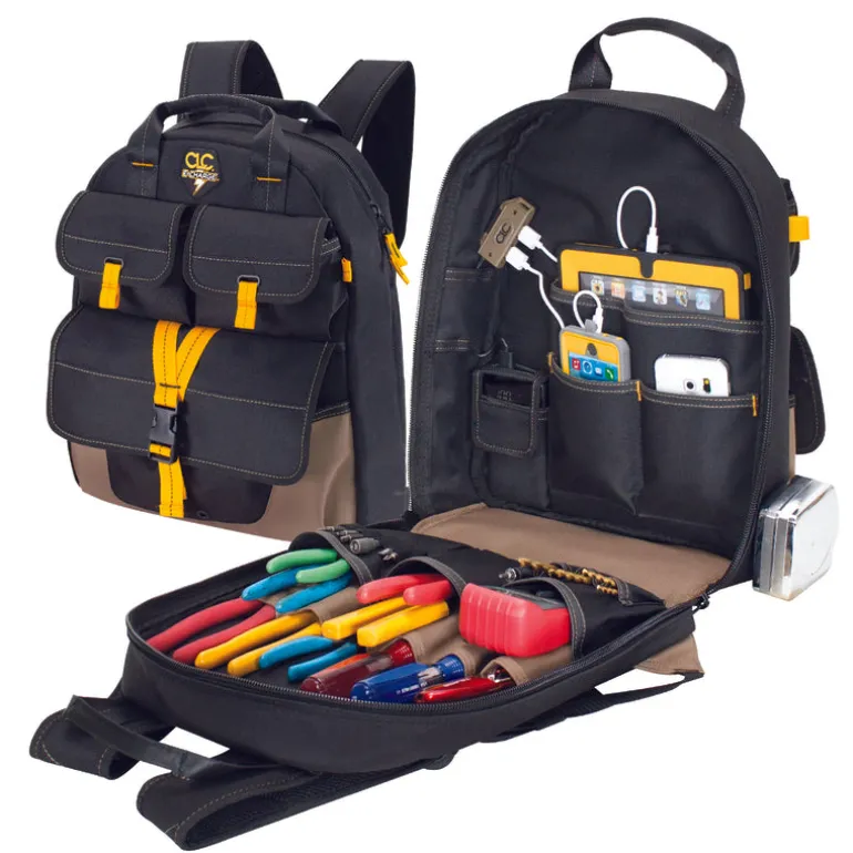 CLC 10.5 in. W X 18.25 in. H Ballistic Polyester Backpack Tool Bag 36 pocket Black/Tan 1 pc