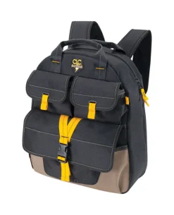 CLC E-Charge 6 in. W X 19.5 in. H Polyester Backpack Tool Bag 23 pocket Black/Tan 1 pc