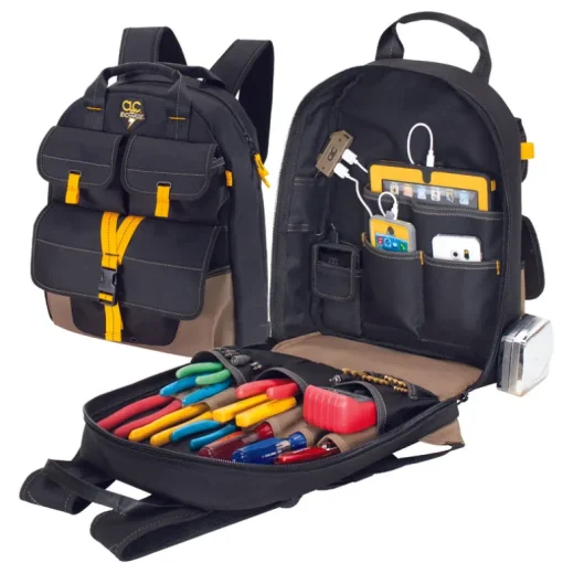 CLC E-Charge 6 in. W X 19.5 in. H Polyester Backpack Tool Bag 23 pocket Black/Tan 1 pc