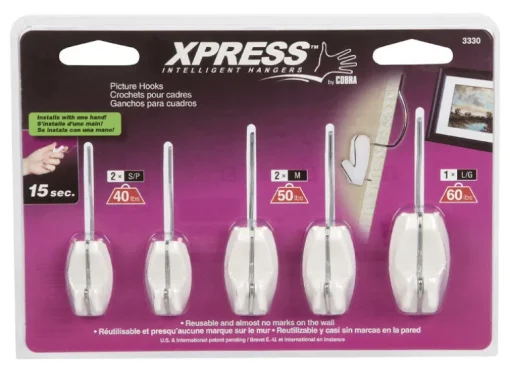 Cobra Xpress Plastic Coated White Push Pin Picture Hook 60 lb. 5 pk Steel (Pack of 5)