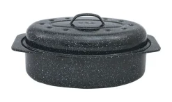 COLUMBIAN HOME Black Porcelain Enamel Covered Oval Roaster 7 lbs. Capacity (Pack of 2)