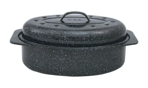 COLUMBIAN HOME Black Porcelain Enamel Covered Oval Roaster 7 lbs. Capacity (Pack of 2)
