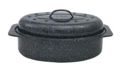 COLUMBIAN HOME Black Porcelain Enamel Covered Oval Roaster 7 lbs. Capacity (Pack of 2)