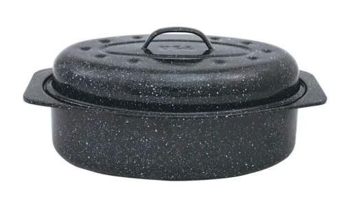 COLUMBIAN HOME Black Porcelain Enamel Covered Oval Roaster 7 lbs. Capacity (Pack of 2)