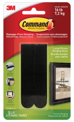 Command Strips 17206BLK Large Black Picture Hanging Strips 4 Count