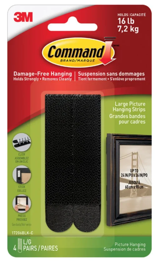 Command Strips 17206BLK Large Black Picture Hanging Strips 4 Count