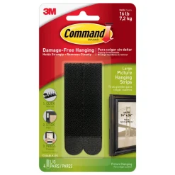 Command Strips 17206BLK Large Black Picture Hanging Strips 4 Count