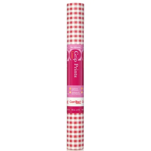 Contact 04f-C7h33-06 4' X 18 Red & White Plaid Grip Prints Non-Adhesive Liner