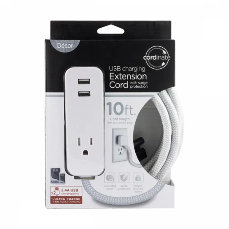 Cordinate Indoor 10 ft. L Gray/White Extension Cord 10/3