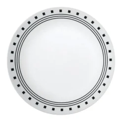 Corelle Livingware Black/White Glass City Block Stackable Luncheon Plate 3/4 H x 8-1/2 Dia. in.
