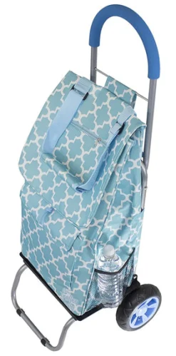 Dbest Products 01-581 13" X 15" X 38" Teal & White Moroccan Tile Trolley Dolly