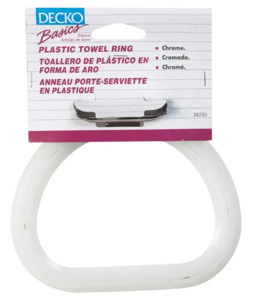 DECKO Chrome Silver/White Towel Ring Plastic/Steel