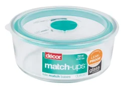 Decor Match-ups Clear/Teal Glass Round 3.2-Cup Food Storage Container 6.33 L x 2.7 H x 2 W in.