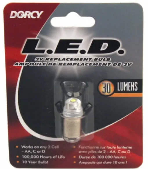 Dorcy LED Flashlight Bulb 3V 1W 30 Lumens 100,000 Hours Replacement