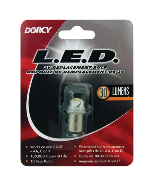 Dorcy LED Flashlight Bulb 3V 1W 30 Lumens 100,000 Hours Replacement