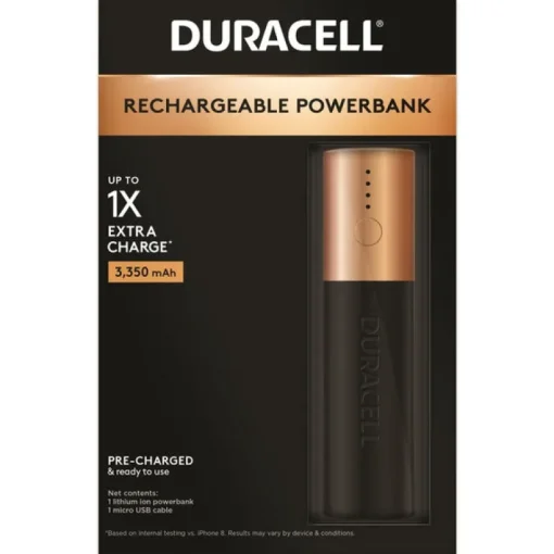 Duracell 1X Black/Gold PVC 3350 mAh Rechargeable Power Bank
