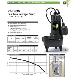 ECO-FLO 1/2 HP 5700 gph Cast Iron Sewage Pump