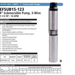 ECO-FLO 1-1/2 HP 3 wire 1200 gph Stainless Steel Submersible Pump