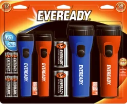 Eveready 25 lm Black/Blue/Red LED Flashlight AA/D Battery