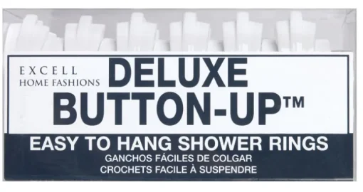 Excell Deluxe Button-Up White Plastic Shower Curtain Rings 12 pk