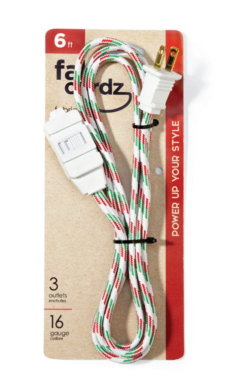 Fabcordz Indoor 6 ft. L Green/Red/White Extension Cord 16/2 SPT-2