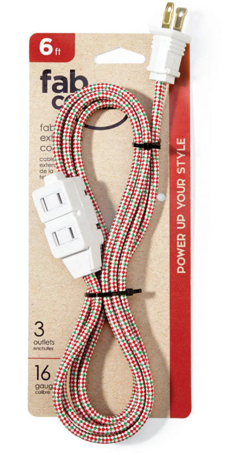 Fabcordz Indoor 6 ft. L Green/Red/White Extension Cord 16/2 SPT-2