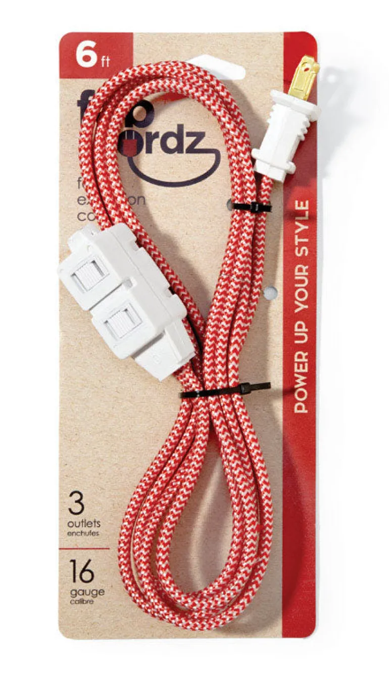 Fabcordz Indoor 6 ft. L Red/White Extension Cord 16/2 SPT-2