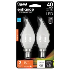 Feit CA10 (Flame Tip) E12 (Candelabra) LED Bulb Soft White 40 Watt Equivalence 2 pk