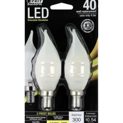 Feit CA10 (Flame Tip) E12 (Candelabra) LED Bulb Soft White 40 Watt Equivalence 2 pk