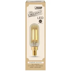 Feit Electric Amber Clear Vintage T8 E12 Candelabra Base LED Bulb 40W 120V 300 lm. 2100K