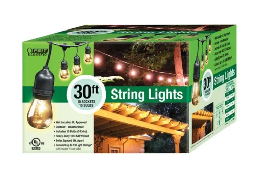 FEIT Electric Incandescent String Lights Clear 30 ft. 15 lights