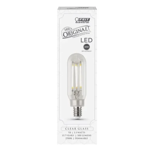 FEIT Electric T8 E12 (Candelabra) LED Bulb Soft White 40 Watt Equivalence 1 pk