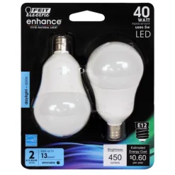 Feit Enhance A15 E12 (Candelabra) LED Bulb Daylight 40 Watt Equivalence 2 pk