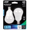 Feit Enhance A15 E12 (Candelabra) Filament LED Bulb Daylight 60 Watt Equivalence 2 pk