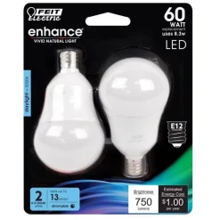 Feit Enhance A15 E12 (Candelabra) Filament LED Bulb Daylight 60 Watt Equivalence 2 pk