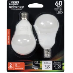 Feit Enhance A15 E17 (Intermediate) LED Bulb Soft White 60 Watt Equivalence 2 pk