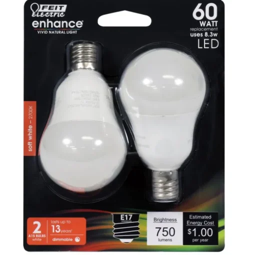Feit Enhance A15 E17 (Intermediate) LED Bulb Soft White 60 Watt Equivalence 2 pk