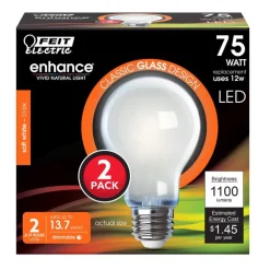 Feit Enhance A19 E26 (Medium) Filament LED Bulb Soft White 75 Watt Equivalence 2 pk