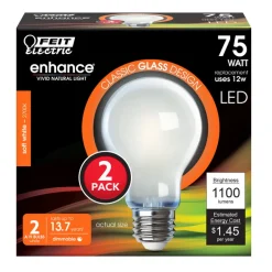 Feit Enhance A19 E26 (Medium) Filament LED Bulb Soft White 75 Watt Equivalence 2 pk