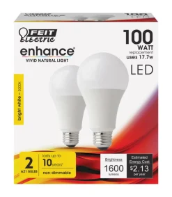 Feit Enhance A19 E26 (Medium) LED Bulb Bright White 100 Watt Equivalence 2 pk