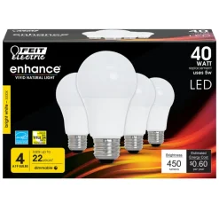 Feit Enhance A19 E26 (Medium) LED Bulb Bright White 40 Watt Equivalence 4 pk