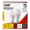 Feit Enhance A19 E26 (Medium) LED Bulb Bright White 75 Watt Equivalence 2 pk