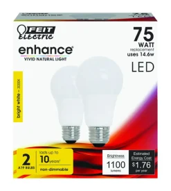 Feit Enhance A19 E26 (Medium) LED Bulb Bright White 75 Watt Equivalence 2 pk