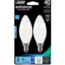 Feit Enhance B10 E12 (Candelabra) Filament LED Bulb Daylight 40 Watt Equivalence 2 pk