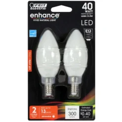 Feit Enhance B10 E12 (Candelabra) Filament LED Bulb Soft White 40 Watt Equivalence 2 pk
