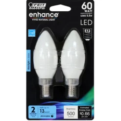 Feit Enhance Blunt Tip E12 (Candelabra) Filament LED Bulb Daylight 60 Watt Equivalence 2 pk
